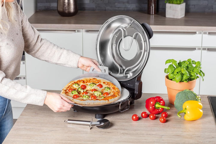 CHEF CUISINE Pizza Maker mit Keramikstein Ø 31 cm – Elektrischer Pizzaofen mit 1.200 Watt, Sichtfens