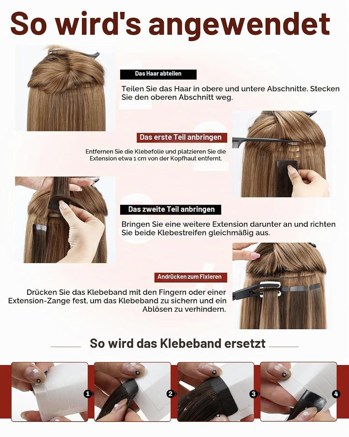 Moresoo Tape Extensions Echthaar Blond 55 cm Unsichtbare Tape in Extensions Blond Aschblond mit Plat