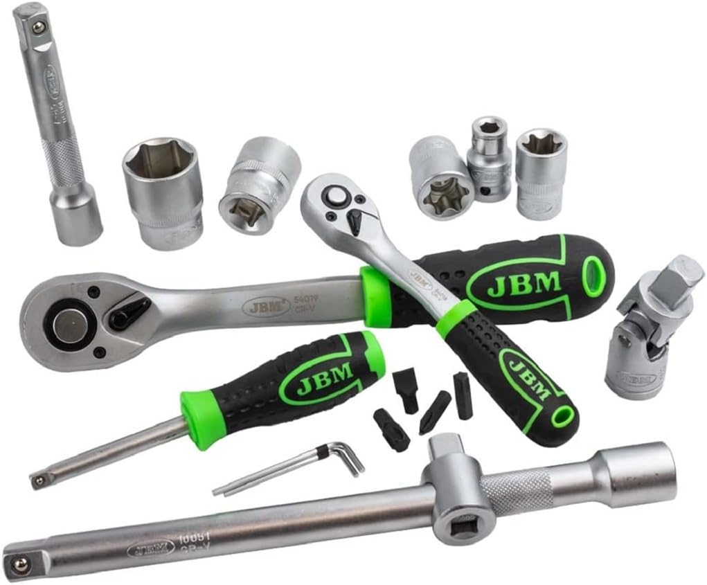 Jbm Refial 54037 Werkzeugkoffer Set Werkzeug mit 108 Teilen mit sechseckigen Stecknüssen satiniert