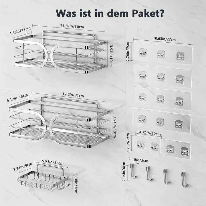 Duschregal ohne Bohren 3 Stück 304 Edelstahl Grosses Fassungsvermögen Rostfrei Duschablage Duschkörb