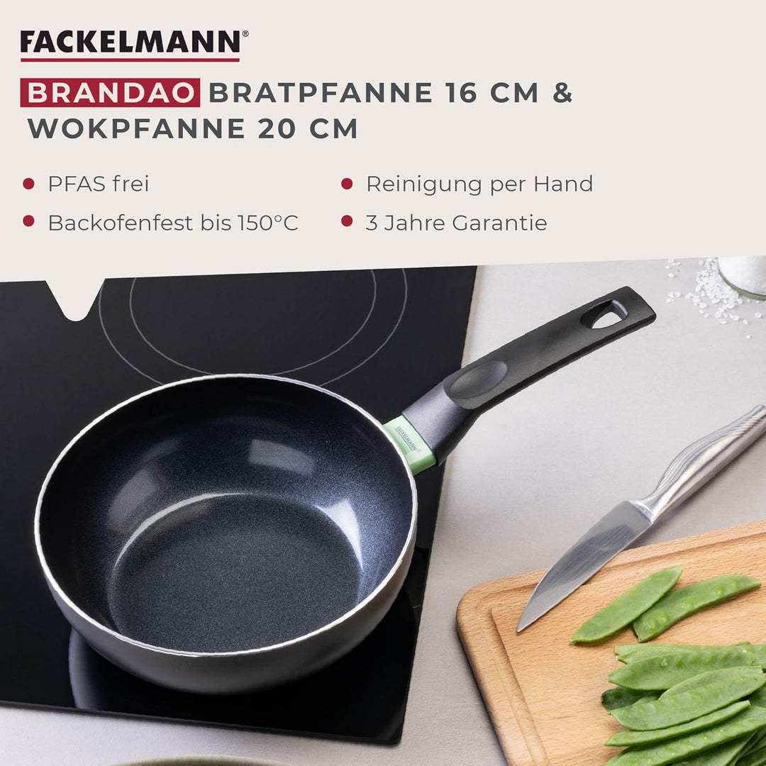 Fackelmann Brandao Antihaft-Bratpfannen Set Ø16/20 cm – Aus recyceltem Aluminium, PFAS-freie Keramik