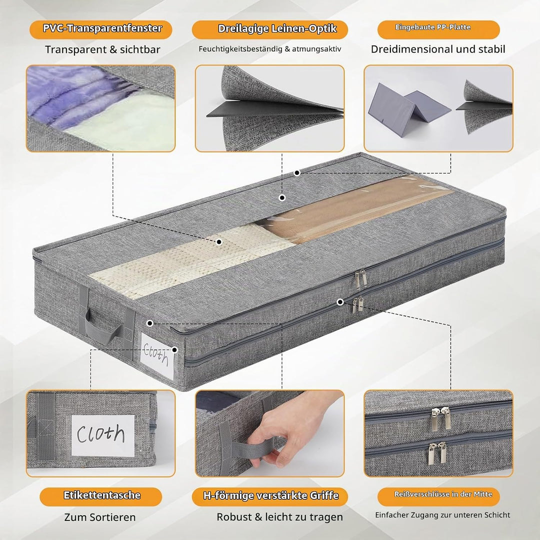 GARPROVM Stabil Unterbett Aufbewahrungsbox 2er Set, 85x40x12cm Formstabil Unterbettkommode Unterbett