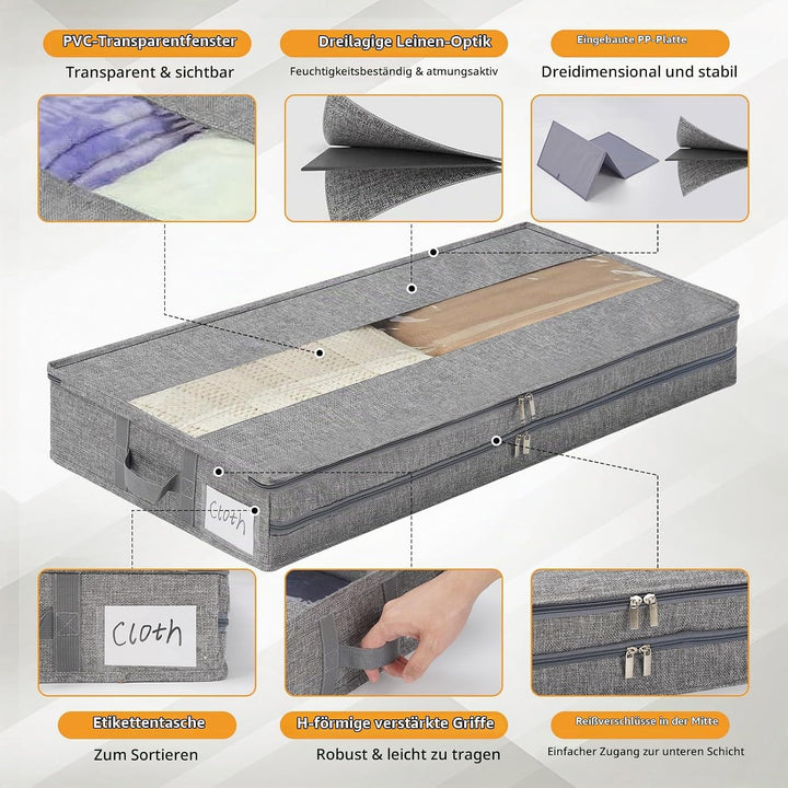 GARPROVM Stabil Unterbett Aufbewahrungsbox 2er Set, 85x40x12cm Formstabil Unterbettkommode Unterbett