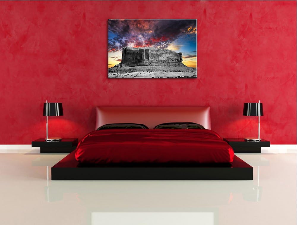 erschlagendes Monument Valley schwarz/weiss Format: 100x70 auf Leinwand, XXL riesige Bilder fertig g