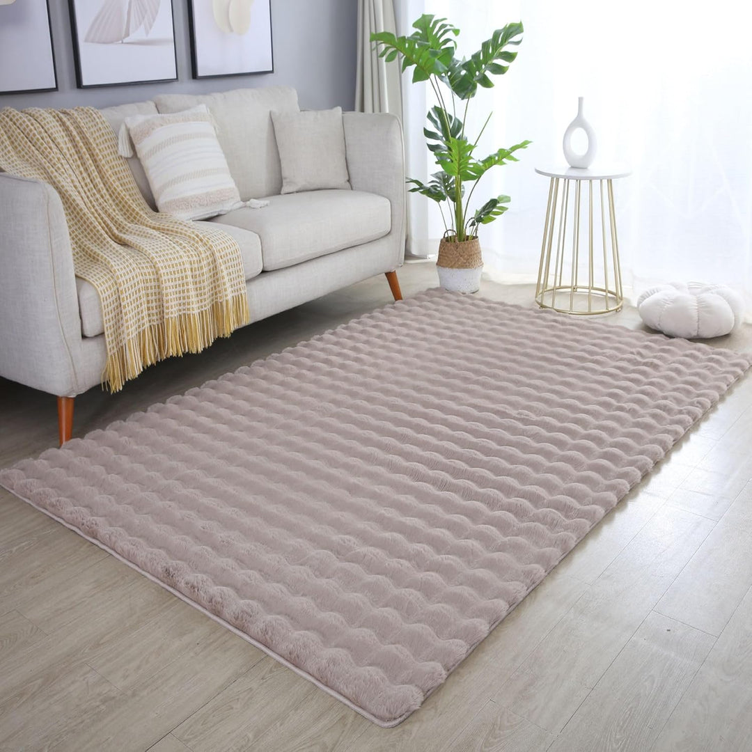 Carpetsale24 Teppich Wohnzimmer Moderne Einfarbig 3D Hoch-Tief Struktur Design Beige 80x250 cm - Hoc
