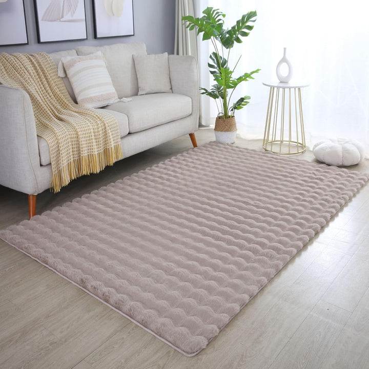 Carpetsale24 Teppich Wohnzimmer Moderne Einfarbig 3D Hoch-Tief Struktur Design Beige 80x250 cm - Hoc