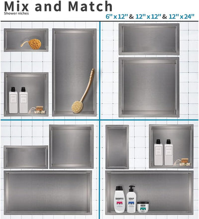 Skelang Badezimmer-Regal, Dusche, Einbau-Dusche, Edelstahl, 15 × 30 cm, Masse des Wandlochs: 13 × 28