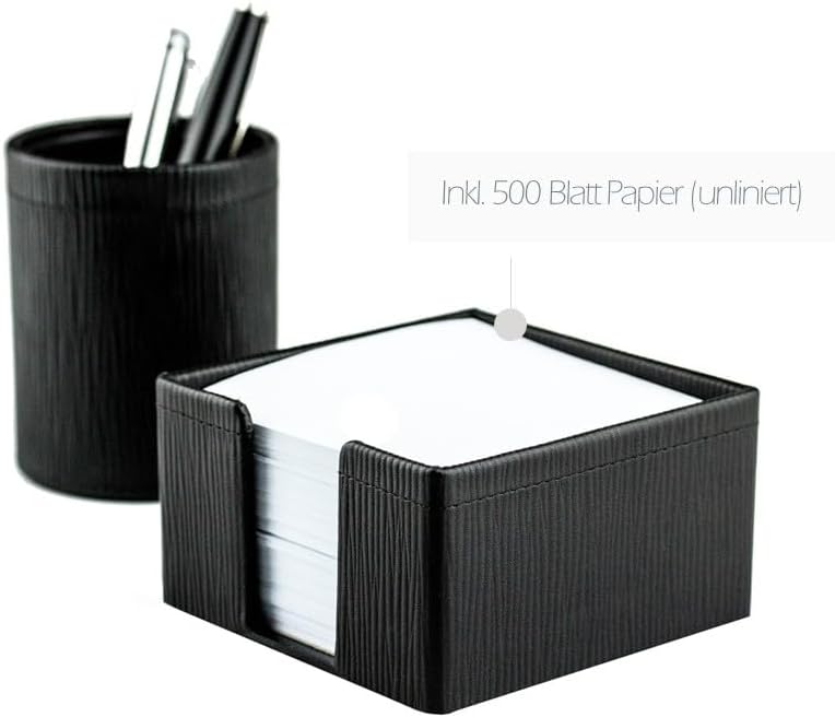 DELMON VARONE - Zettelkasten Premium Leder Manhattan Schwarz - Zettelbox inkl. 500 Blatt Papier, Not