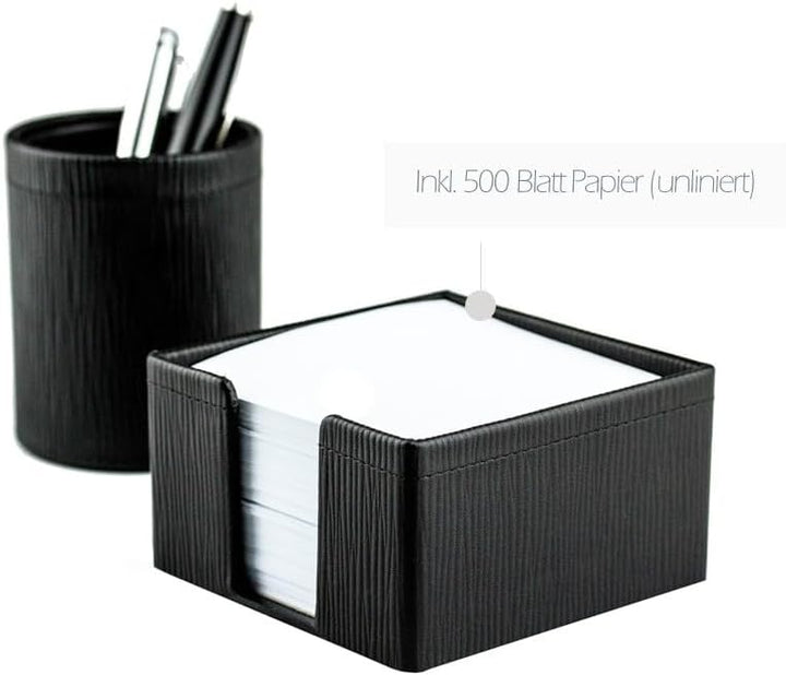 DELMON VARONE - Zettelkasten Premium Leder Manhattan Schwarz - Zettelbox inkl. 500 Blatt Papier, Not