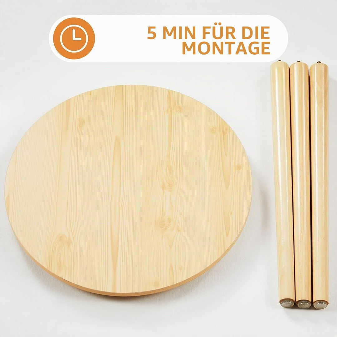 YOUDENOVA Beistelltische Holz, Couchtisch rund, Ø42x52cm, Wohnzimmertisch, Nachttisch mit Tablett, S