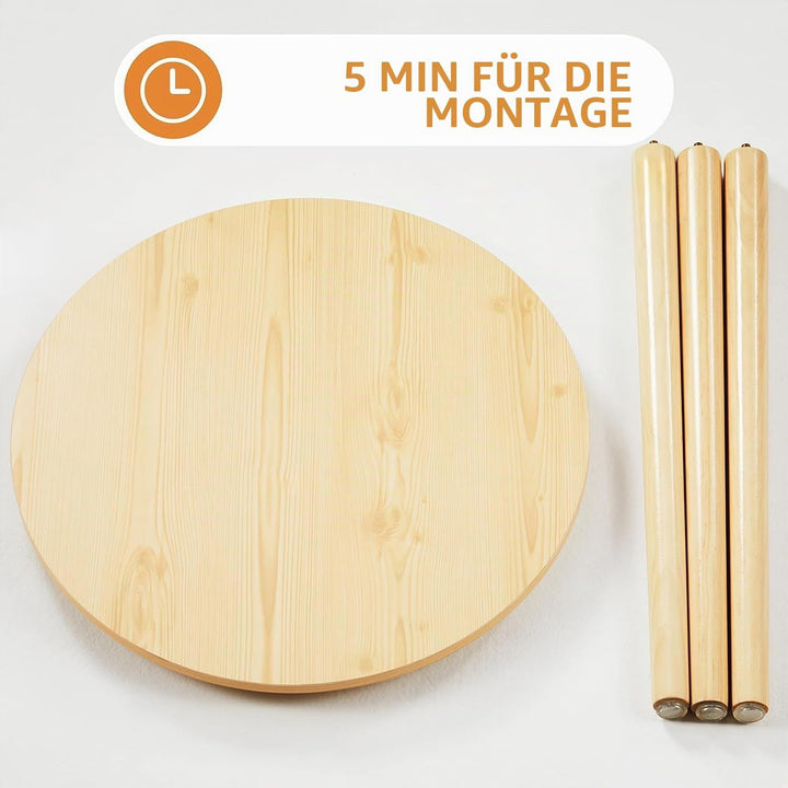 YOUDENOVA Beistelltische Holz, Couchtisch rund, Ø42x52cm, Wohnzimmertisch, Nachttisch mit Tablett, S