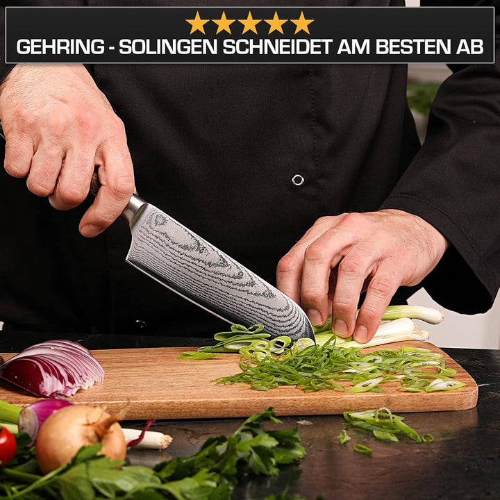 SOLINGEN PREMIUM MYII | Santoku Messer/Damastmesser | Scharfes Profi Küchenmesser, made in Germany,