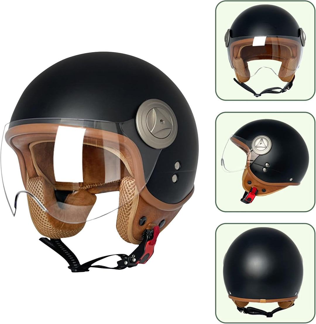 BOSERMEM Erwachsenen Harley Motorradhelm Scooter-Helm, Mode Halboffener Helm Mit Schutzbrille, Hat D