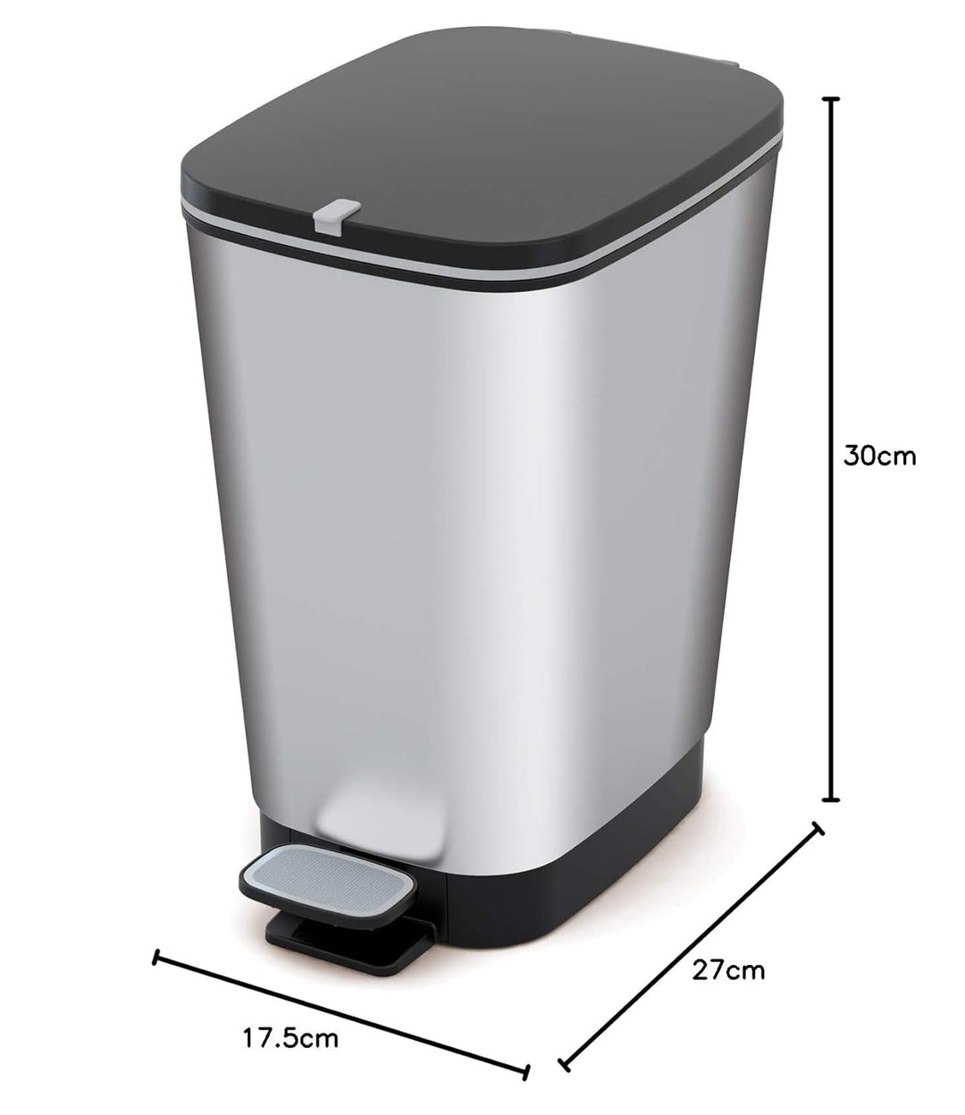 Curver KIS Chic Bin Style Treteimer 6l mit Deckel und Pedal, Inneneimer, Küche und Bad, silber metal