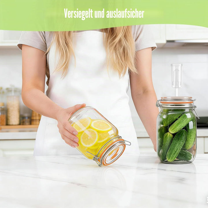 2 Stück Fermentierglas,750ml Fermentationsglas mit Deckel, Einmachglas mit Gärventi & Gewicht, Ferme