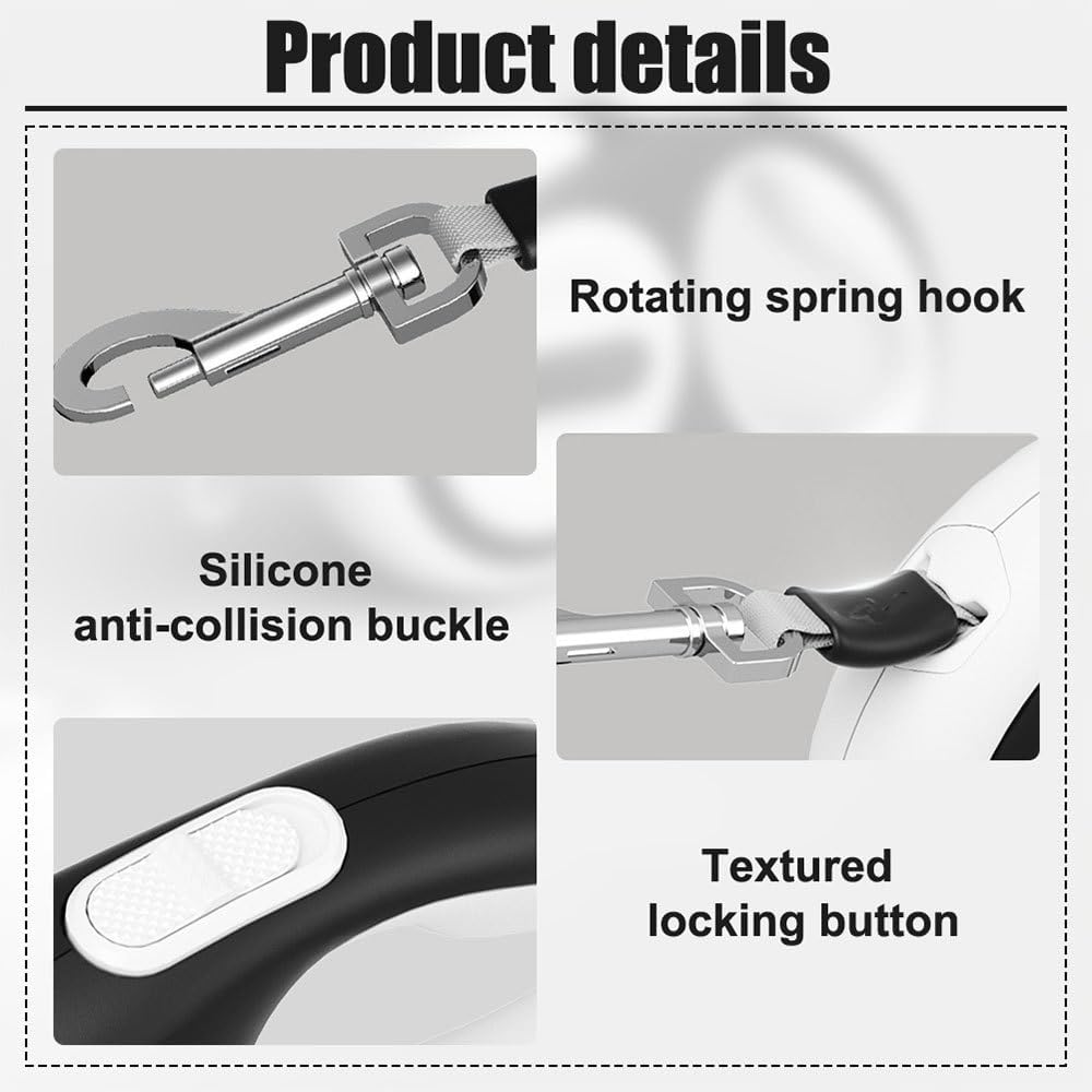 Hundeleine 5m, Einziehbar Hunde Rollleine mit LED Licht, Ausziehleine mit Schnellbremsknopf für Trai