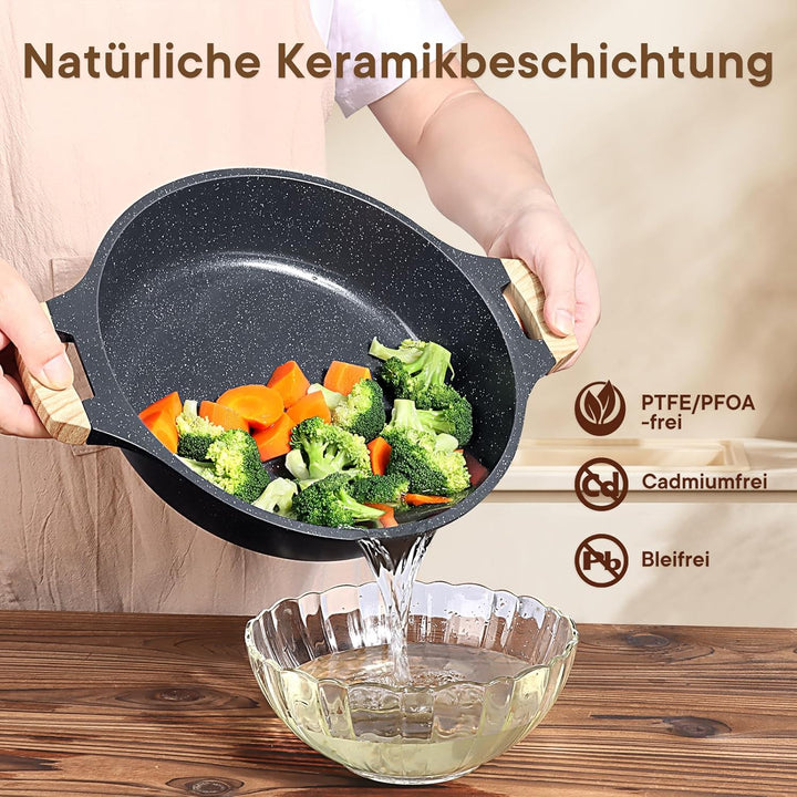 GiPP 3,8 L Suppentopf, 28 cm Flacher Antihaft-Suppentopf – Induktionskochgeschirr mit Glasdeckel – I
