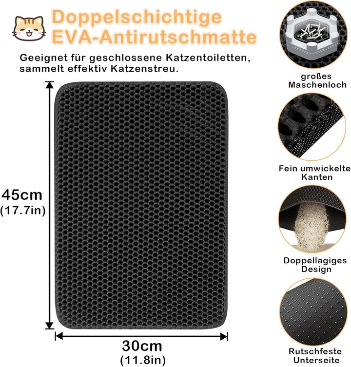 Phantasy Katzenklo Matte 30 * 45 CM, Schwarz Katzenstreu Unterleger Waben Design Vorleger wasserdich