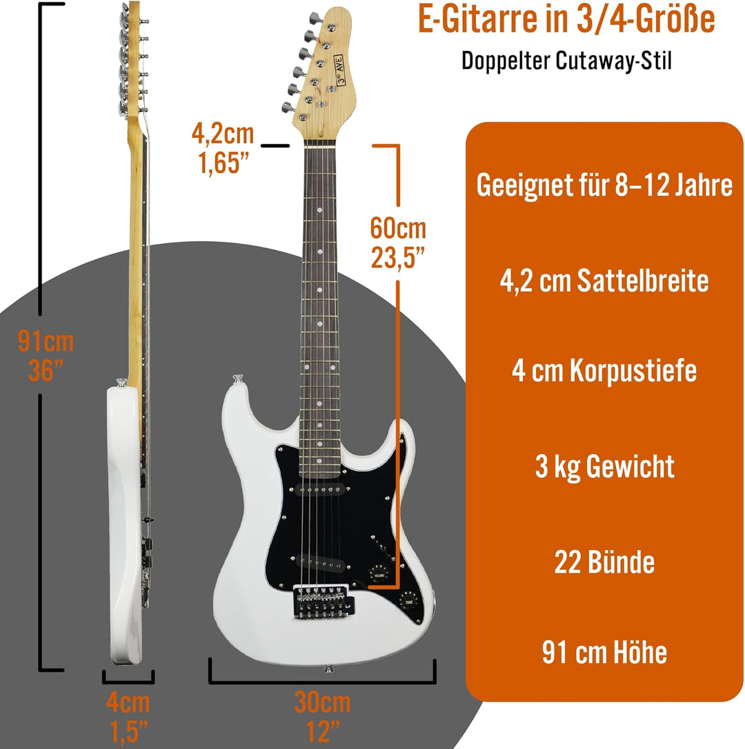 3rd Avenue XF 3/4 Grösse E-Gitarre Ultimate Kit mit 10W Amp, Kabel, Ständer, Gigbag, Gurt, Ersatzsai