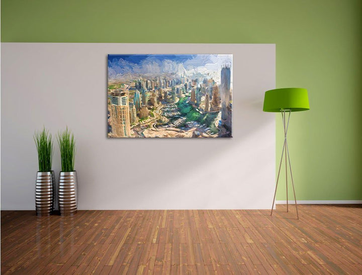 Pixxprint Dubai Hotel Burj al Arab Pinsel Effekt, Format: 100x70 auf Leinwand, 100x70
