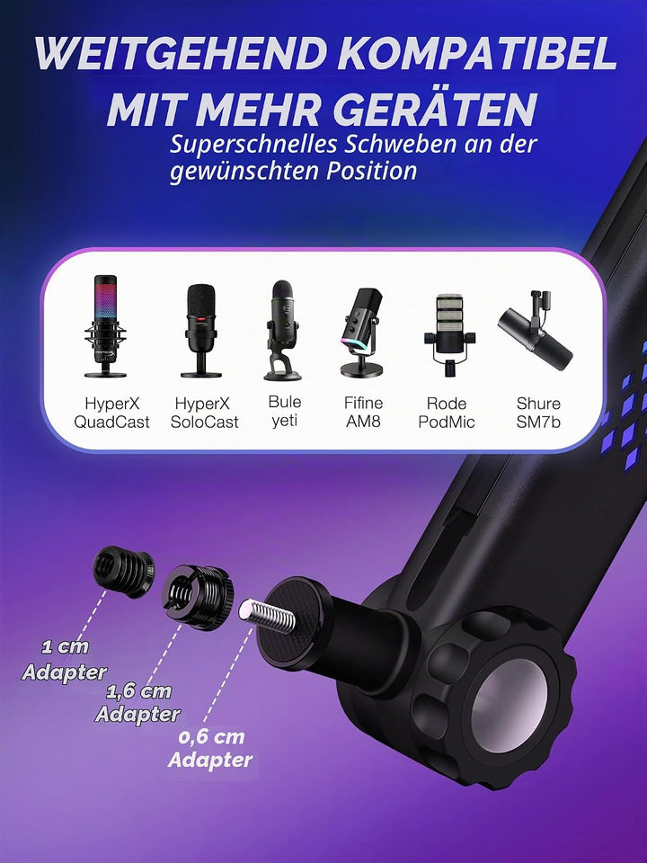 YOUSHARES RGB Tonaufnahme Mikrofon Arm kompatibel mit HyperX QuadCast, QuadCast 2, SM7B, MV7, Rode,