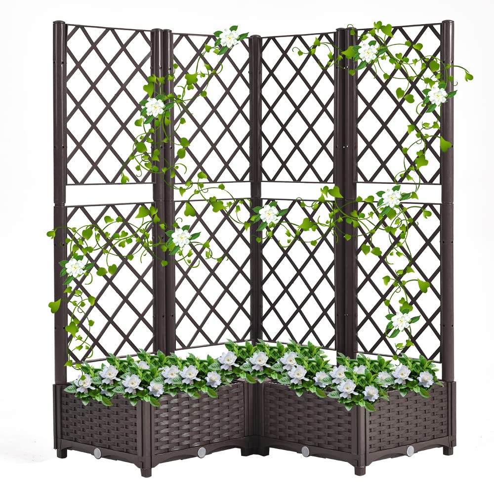 Mingone Rankgitter Hochbeet Pflanzgefäss Blumenkasten mit 3 Pflanzgefäss Wasserspeicher Balkonkasten
