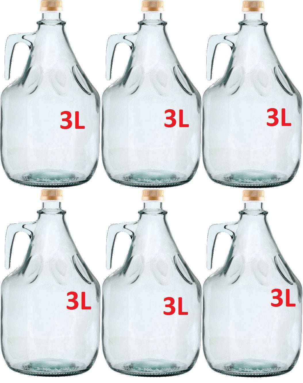 6er SET GLASBALLON GÄRBALLON FLASCHE GLASFLASCHE WEINBALLON GLAS BALLON 3L BDG3Z