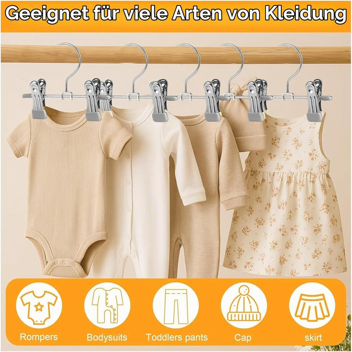 Kleiderbügel Kinder, Hosenbügel mit Anti-Rutsch Klammern 20 stück, Kleiderbügels Platzsparend für Ki