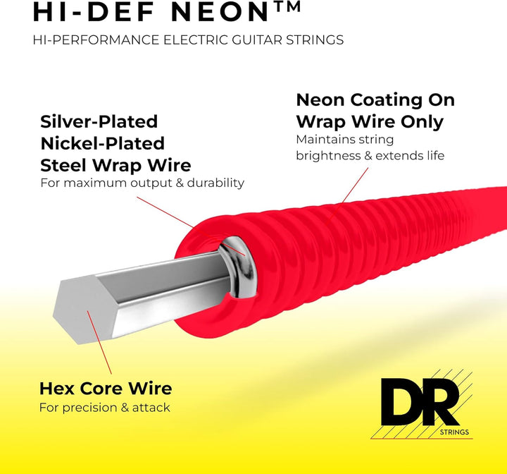 DR Strings Hi-Def Neon Red Electric Heavy 11-50 rot, 11-50 rot