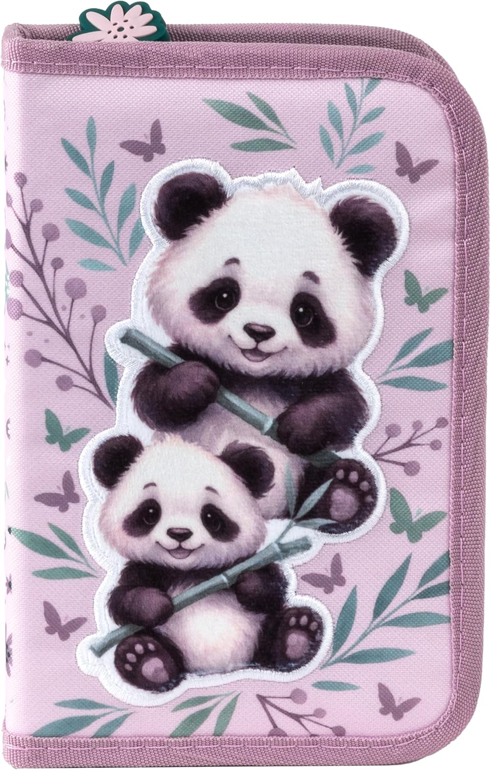 Panda Pandabär Bärchen, Federtasche Federmappe, 24 tlg. gefüllt für Kinder Jungen Mädchen, rose/grün