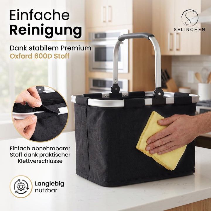 Selinchen® - Premium Einkaufskorb | Hochwertige Einkaufstasche faltbar und mit Aluminium Griff | Ide