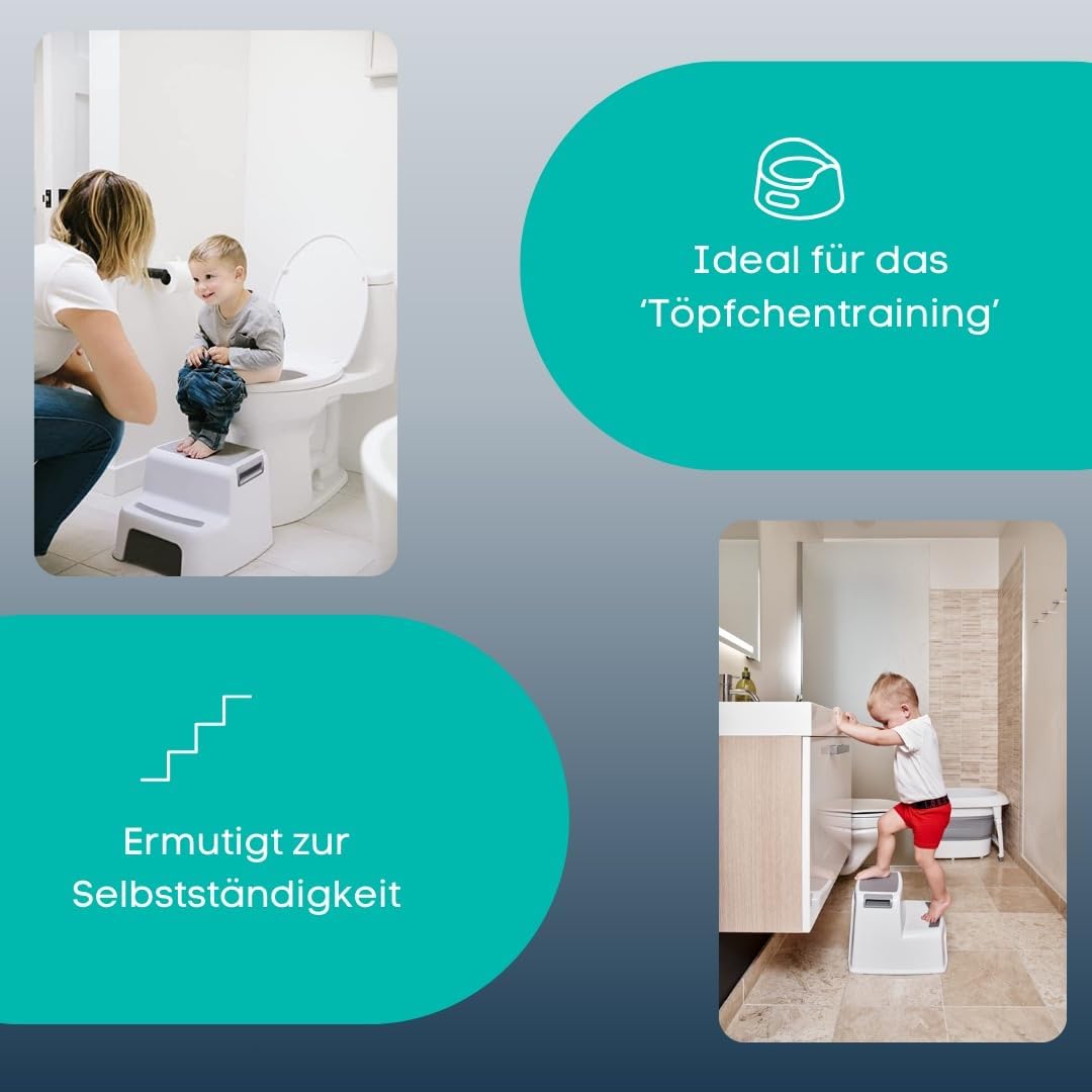BUDDLEY Tritthocker 2 Stufen - Kinder & Erwachsene - Antirutsch - Küche Badezimmer WC - Kunststoff -