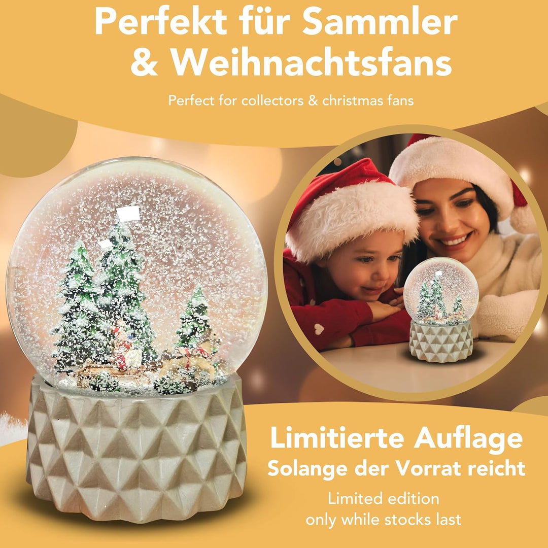 Schneekugel Nostalgie Nostalgie Schlittenfahrt auf Sockel kubisch beige | Pure-Line | Schüttelkugel