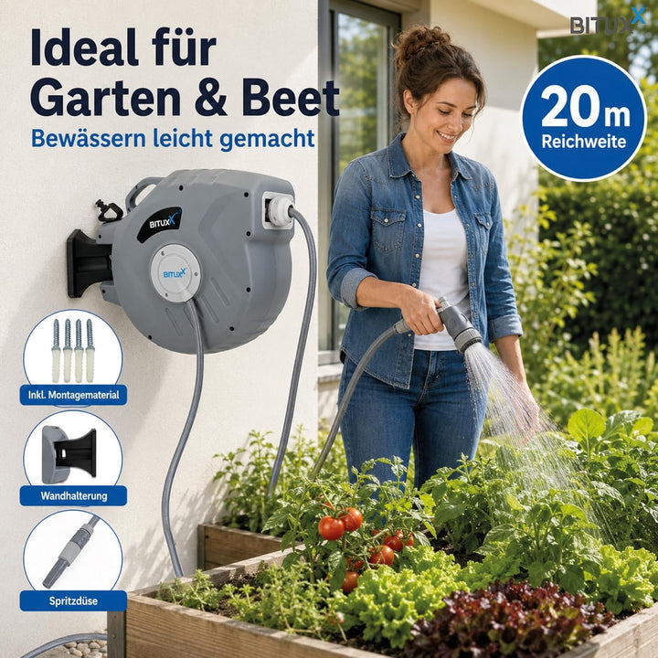 Bituxx Wand Wasser Schlauchtrommel Schlauchaufroller Wasserschlauchaufroller Schlauchbox Automatik (