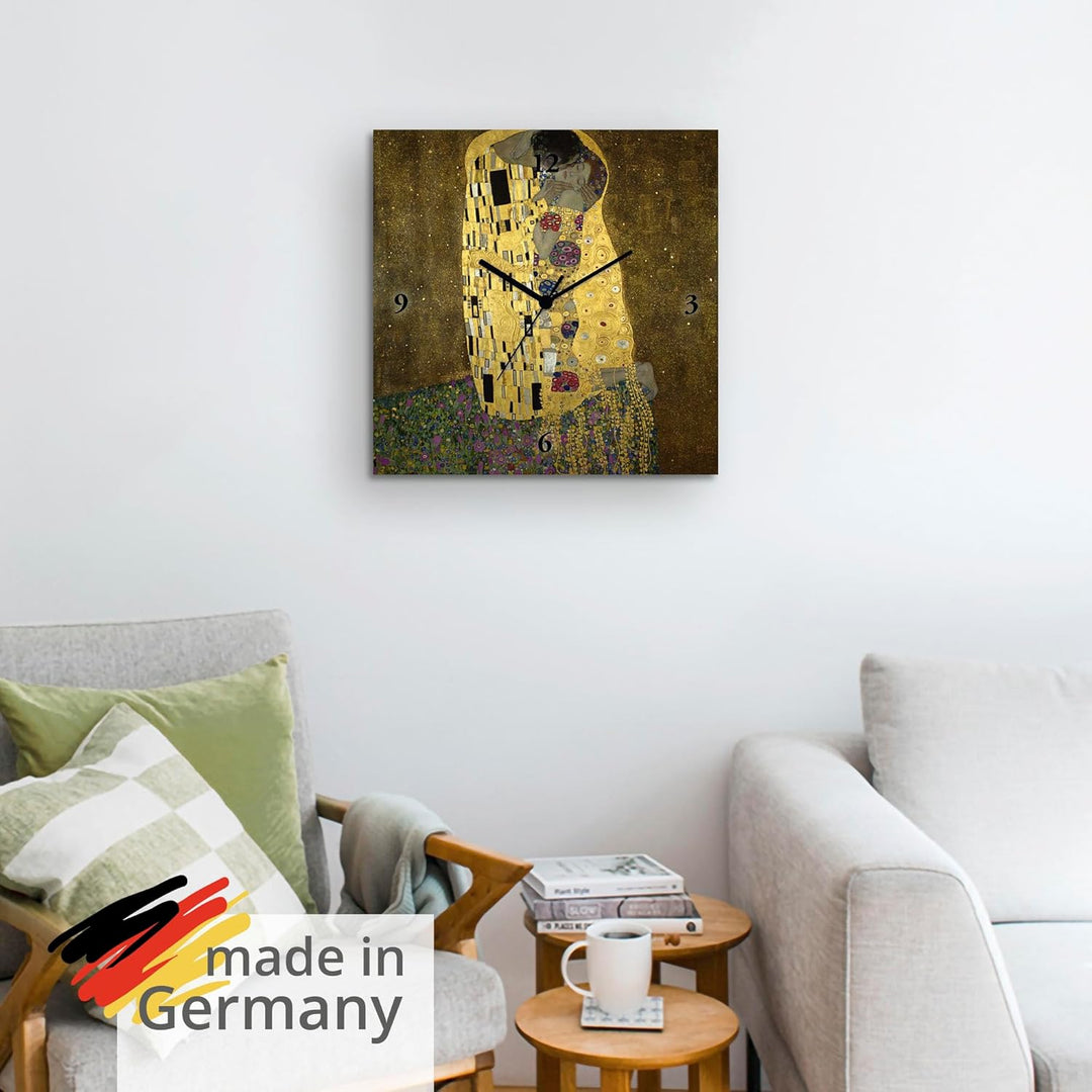 ARTLAND Wanduhr ohne Tickgeräusche Leinwand Quarzuhr 30x30 cm Quadratisch Lautlos Gustav Klimt Der K