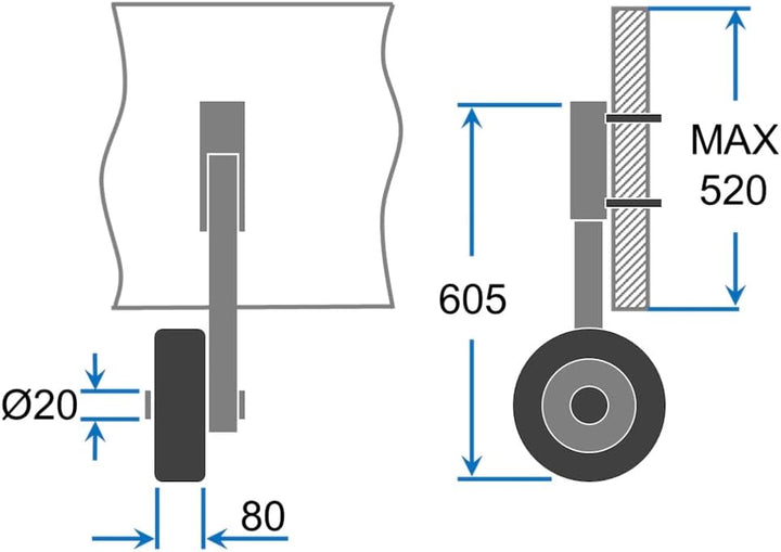 SUPROD Heckräder, Slipräder, Schlauchbooträder, Transporträder, klappbar, ET260, Edelstahl Schwarz/R
