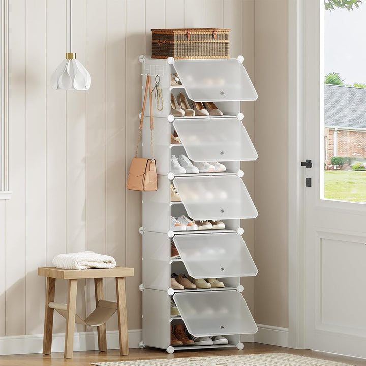HOOBRO Schuhregal mit 10 Ebenen, Schmal Schuhschrank, Schuh-Organizer, mit Türen, Kunststoff, DIY St