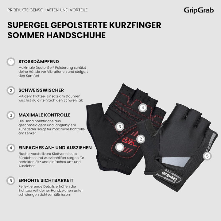 GripGrab SuperGel 6mm DoctorGel Polsterung Kurzfinger Fahrradhandschuhe Dämpfende Fingerlose Sommer