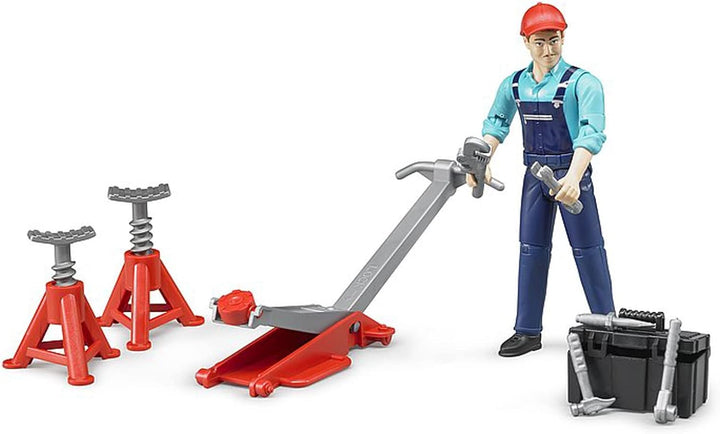 bruder 62100 - Bworld Figurenset Werkstatt - 1:16 Mechaniker Spielzeug-Figur Mensch Motorrad-Werksta