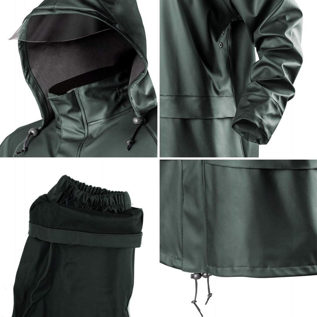 NEO TOOLS Herren Regenset, Regenmantel mit Kapuze und Regenhose, Gr. M-XXXL, verklebte Nähte, Reissv