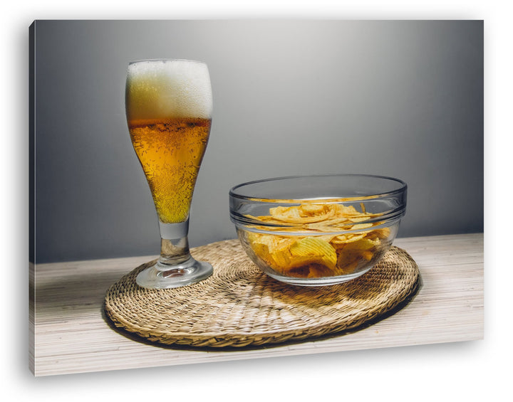 deyoli Chips und Bier Format: 100x70 als Leinwandbild, Motiv fertig gerahmt auf Echtholzrahmen, Hoch