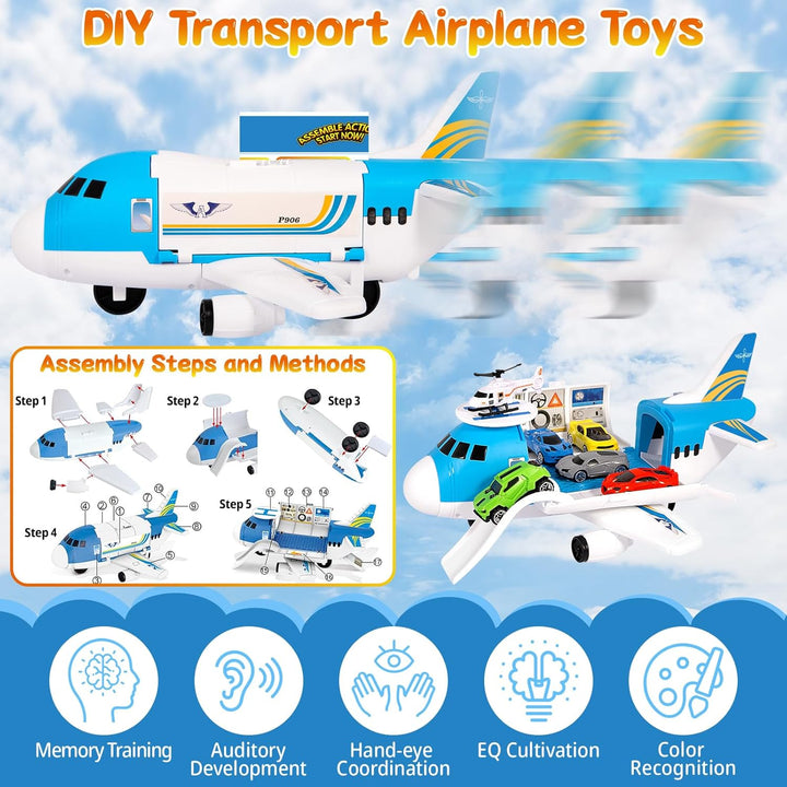 23 in 1 Transport Flugzeug Spielzeug,Flugzeug Spielset,Flugzeug Spielzeug Kinder,Auto Spielzeug Kind