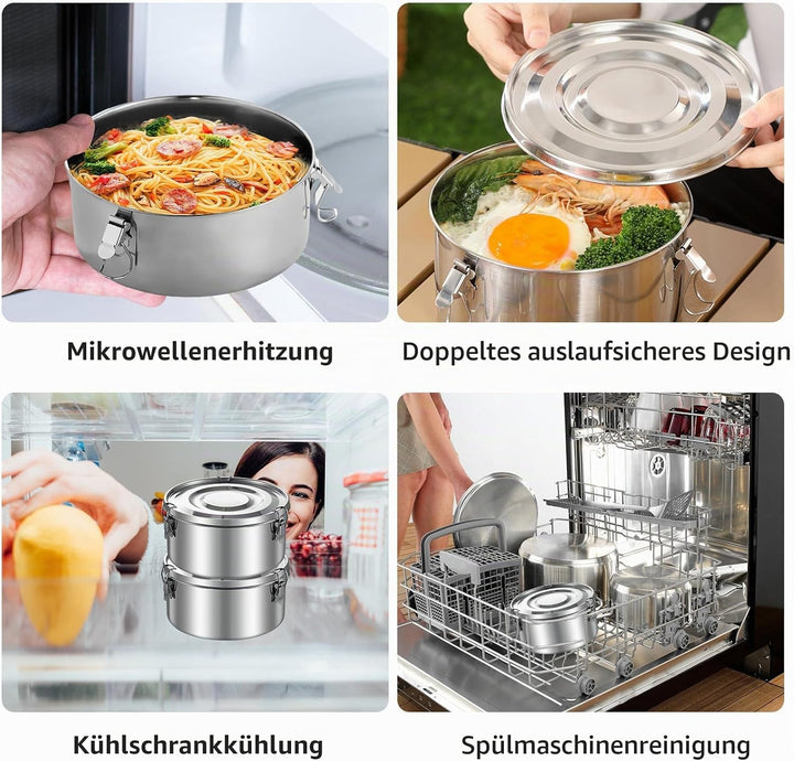 PORFOYO 3 Stück Edelstahl Kinder-Lunchbox, Auslaufsichere Brotdose, Metalldose für Obst, Müsli &amp; Gew