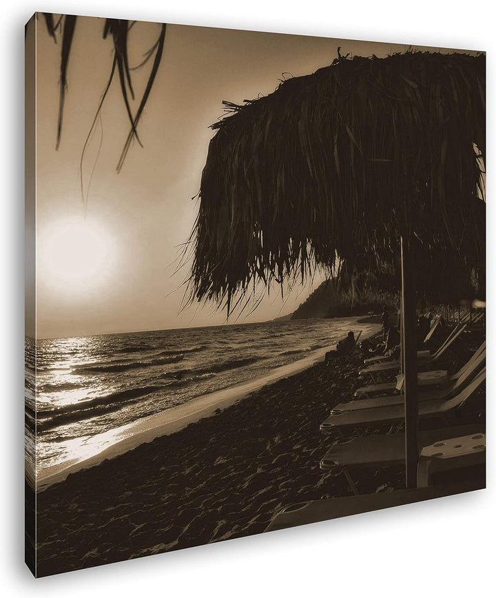 deyoli sonniger Urlaubsstrand Format: 60x60 Effekt: Sepia als Leinwandbild, Motiv fertig gerahmt auf