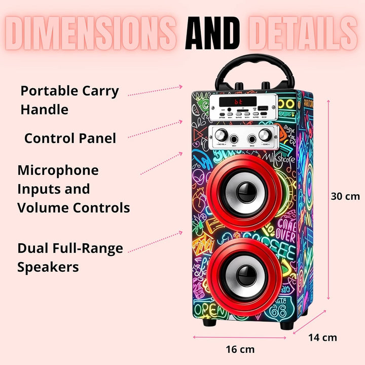 DYNASONIC Karaoke mit 2 Mikrofonen, tragbarer Karaoke-Maschine, Bluetooth-Lautsprecher, USB- und SD-
