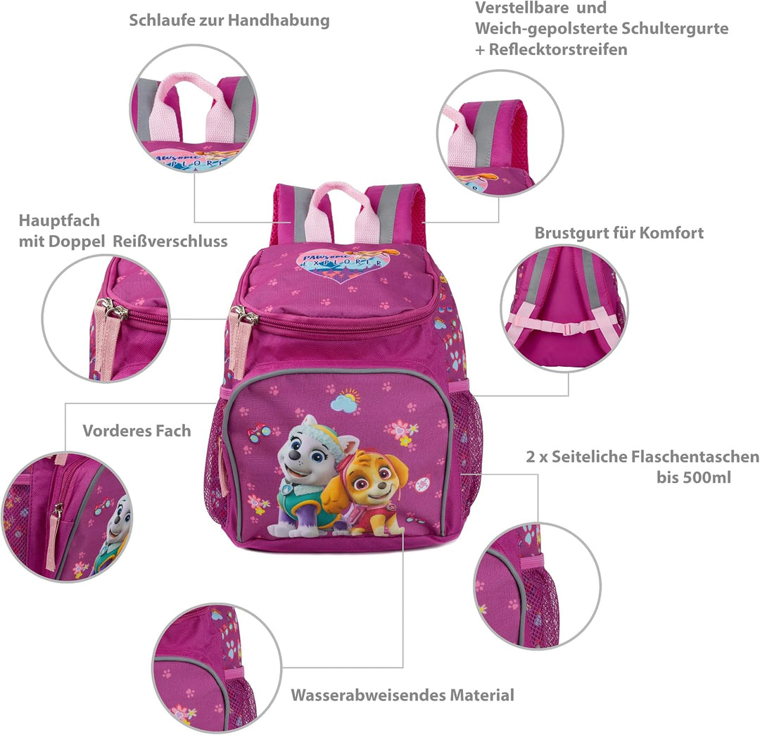 Paw Patrol Rucksack mit Chase, Marshall und Skye Jungen Mädchen von 3-6 Jahren, Kita- und Kindergart