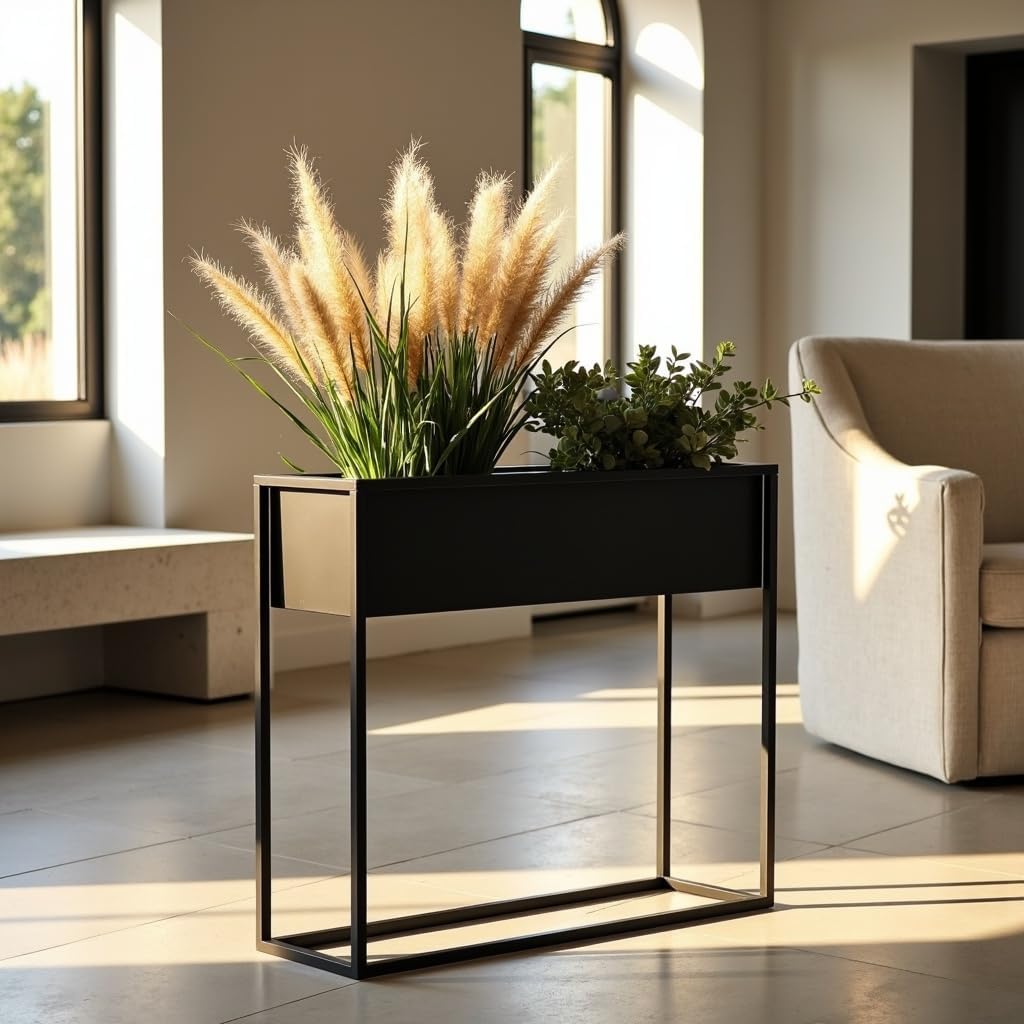 Pflanzenständer Petto - 80x21x60cm - Farbe Schwarz - für Zimmerblumen - Metallregal - Dekorativer Ti