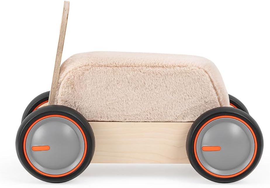 Mamatoyz 03DSBE DriveMe Soft Bear Vierrad-Aufsitz-Gehwagen aus Holz, ziehbarer 3-in-1-Spielzeughalte