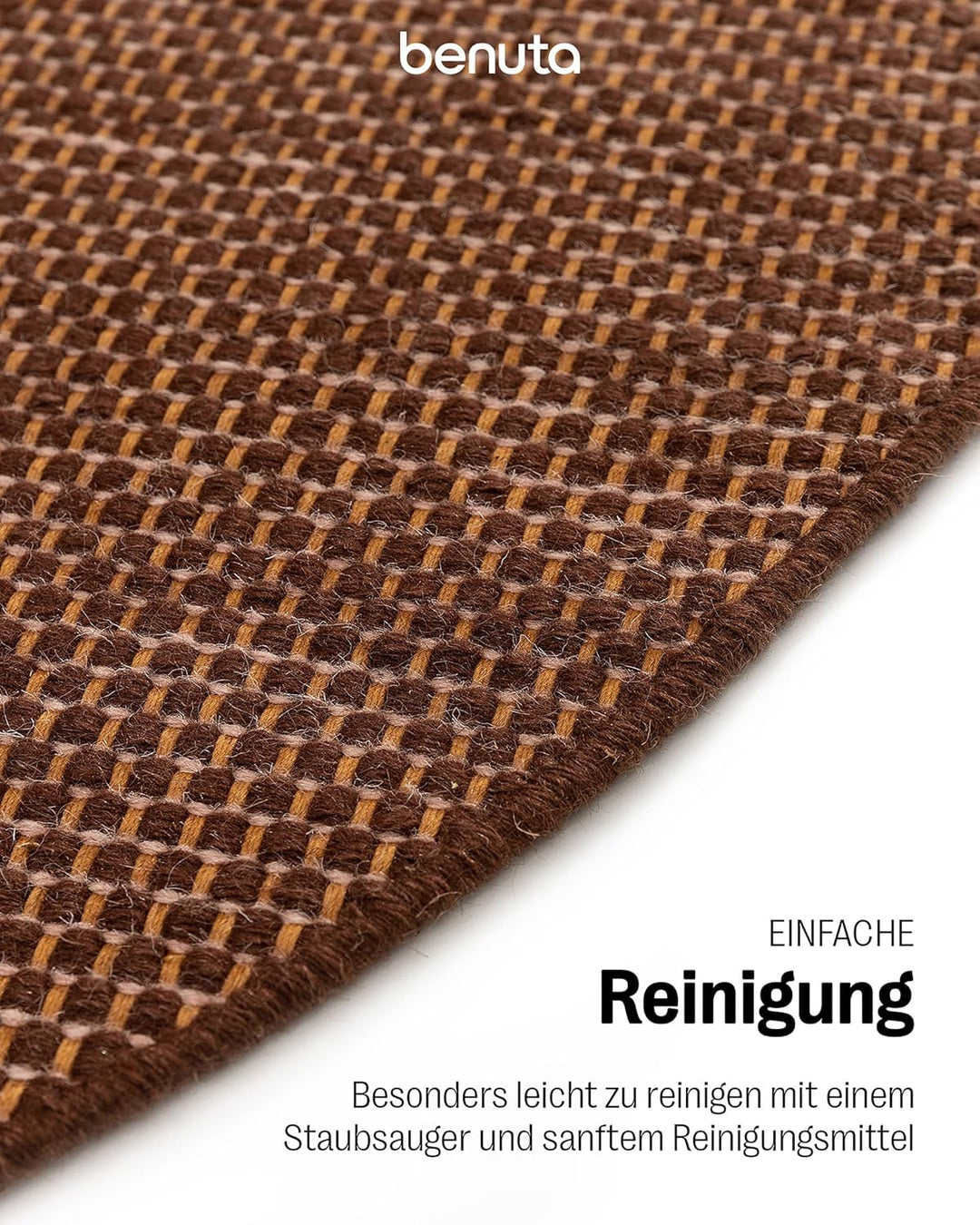 benuta Pure Wollteppich Rocco - Braun 150 cm Rund - Handgewebt - Im Style: Wolle, Uni, Boho, Hygge &