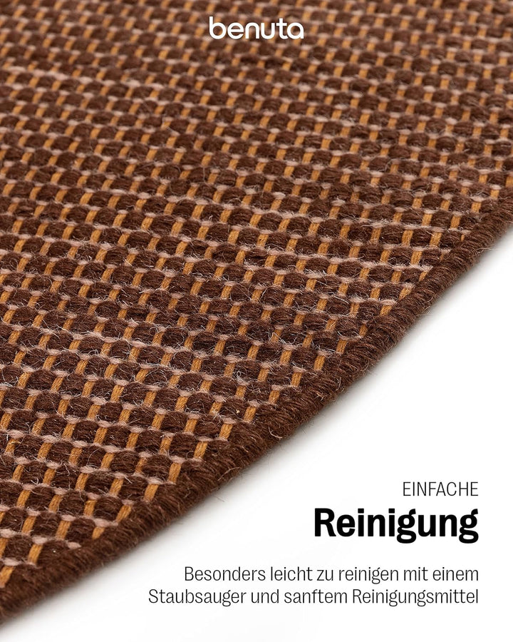 benuta Pure Wollteppich Rocco - Braun 150 cm Rund - Handgewebt - Im Style: Wolle, Uni, Boho, Hygge &